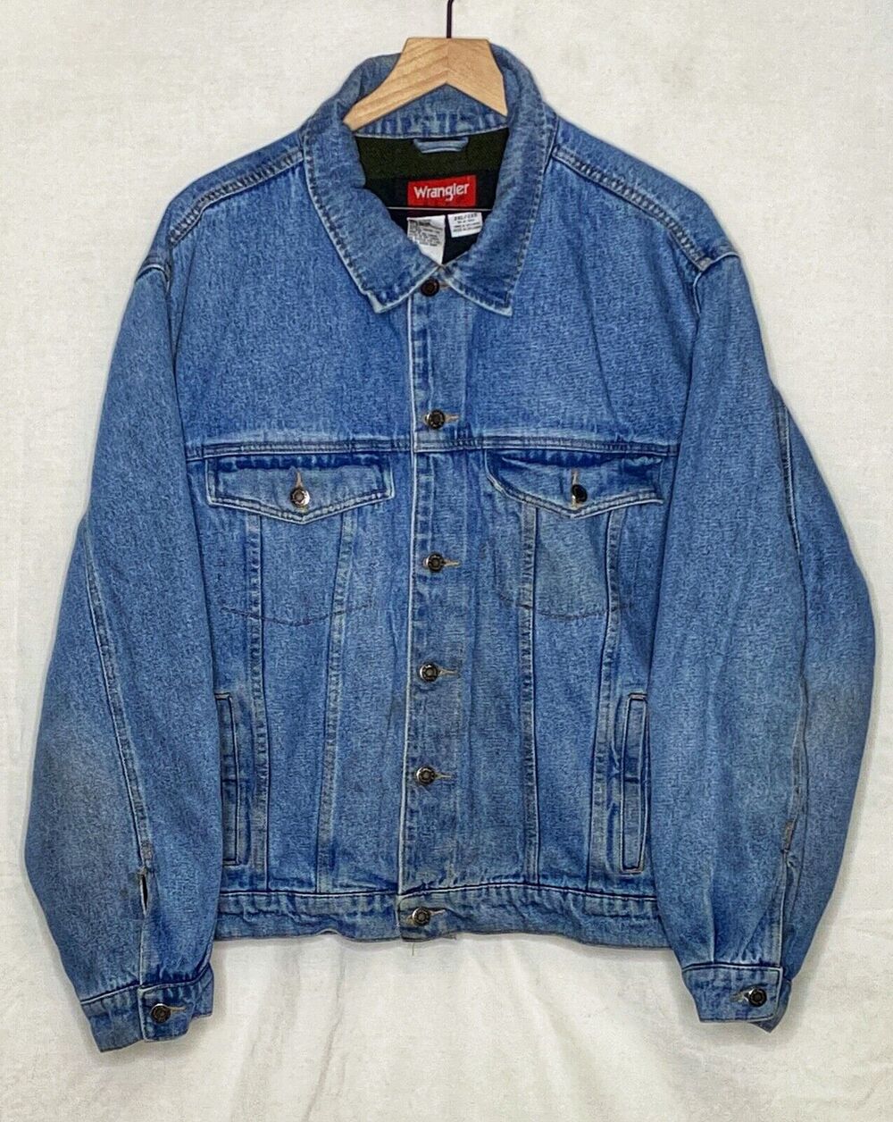 Wrangler HERO Blue Denim Trucker Jacket Coat Striped Blanket Lining Size 2XL